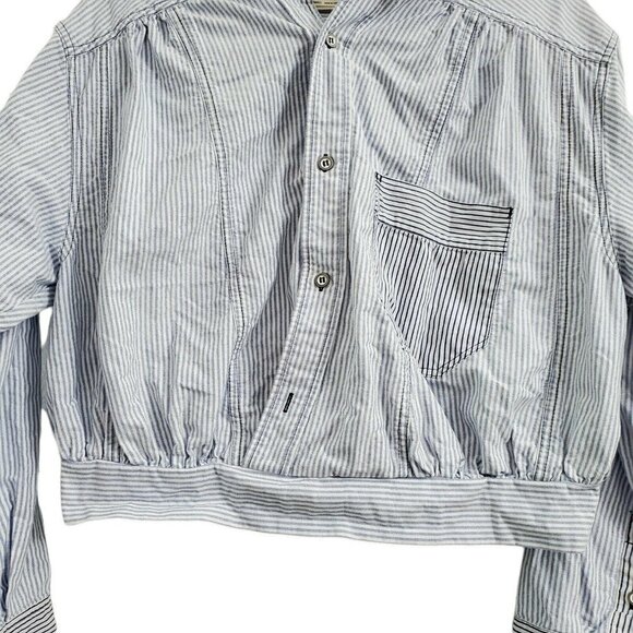 We The Free People Blouse Small Striped Blue Button‎ Front Collared Long Sleeve - Picture 6 of 16